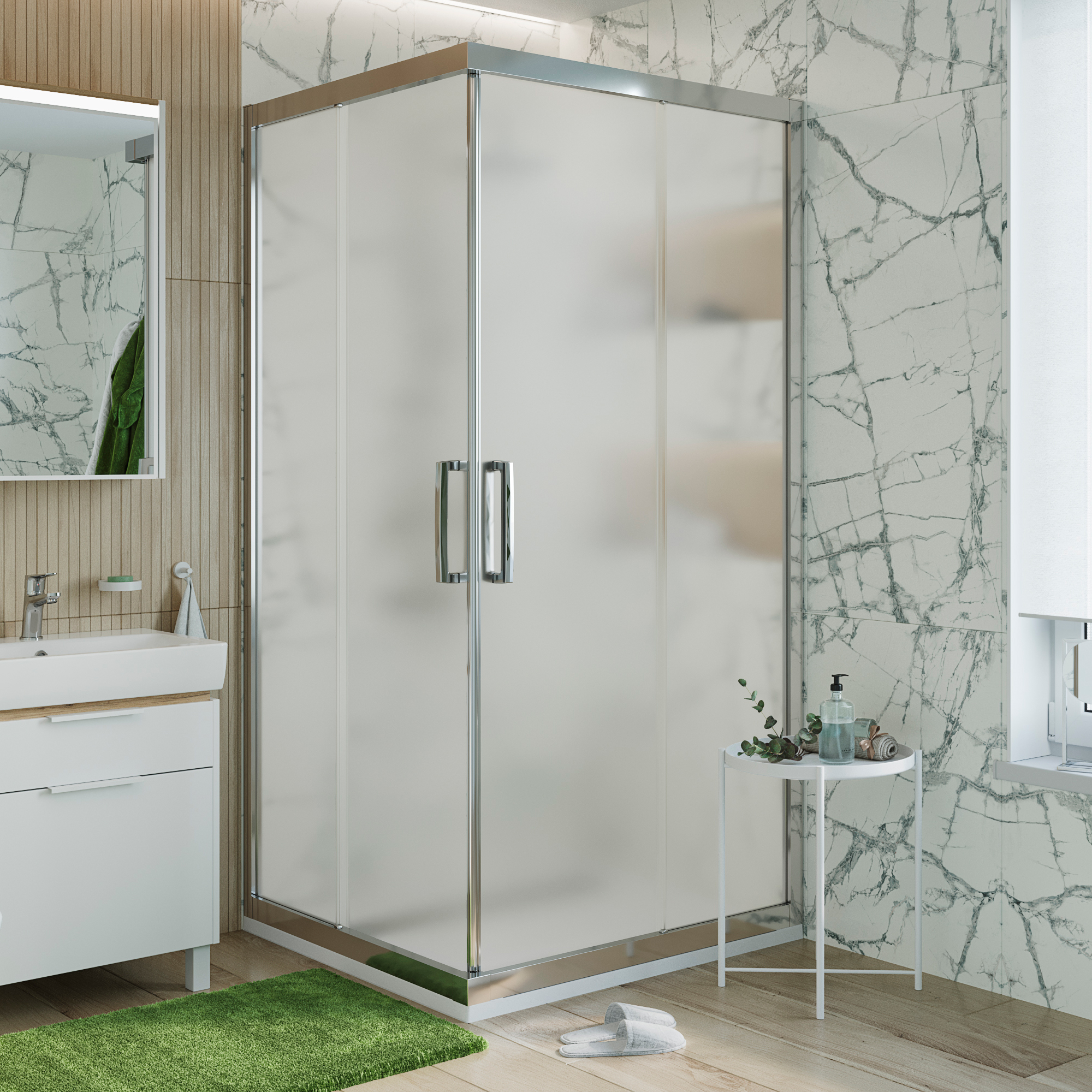 Душевой уголок STWORKI Дублин DE019SC100100200 100x100 см профиль хром глянец, стекло матовое 3GW115TTKK000 - 0