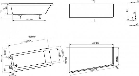 Акриловая ванна Ravak 10° 160x95 см  C831000000 - 1