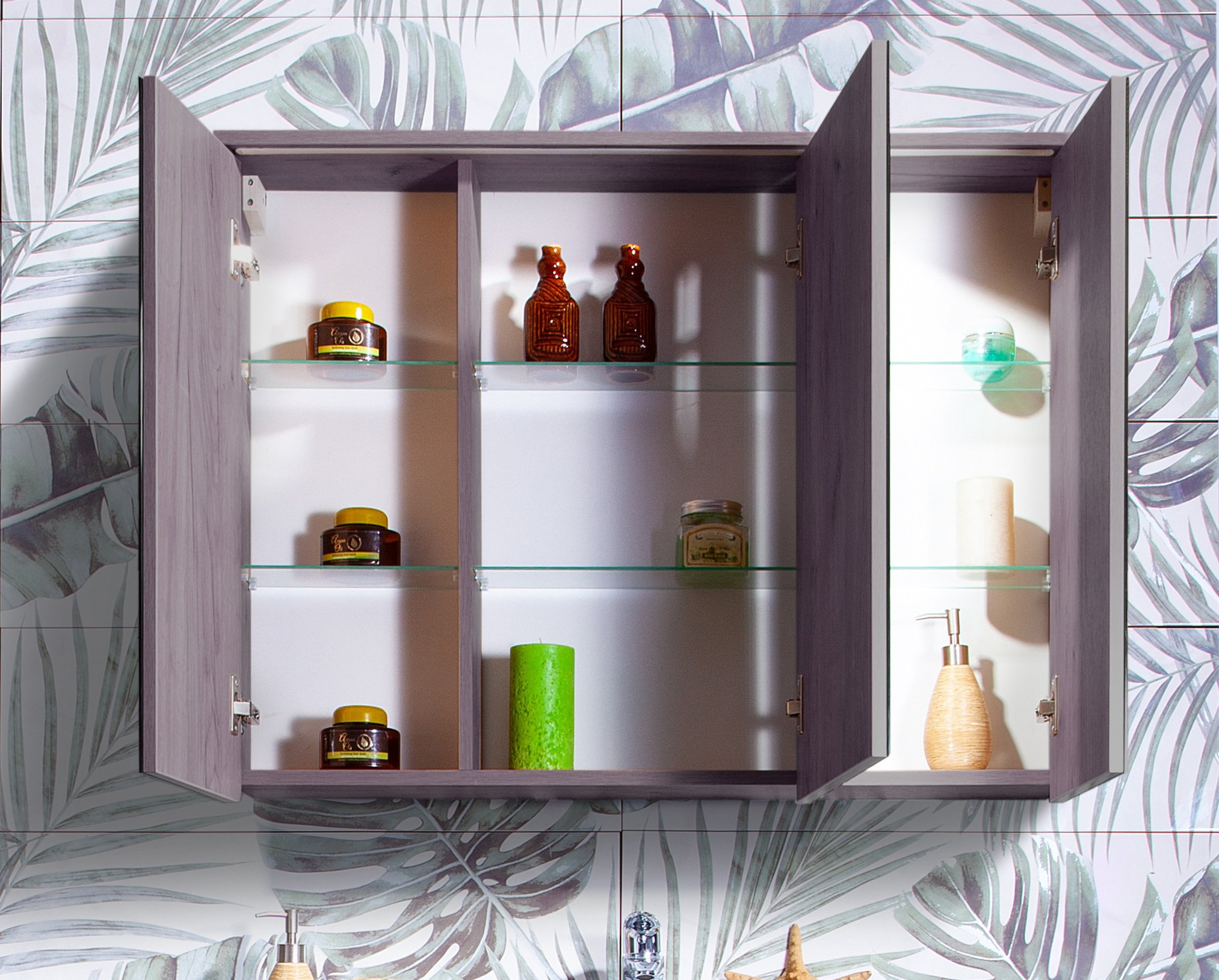 Зеркало-шкаф Бриклаер Кристалл 95 ясень анкор, темный, с подсветкой 4627125414923 - 2