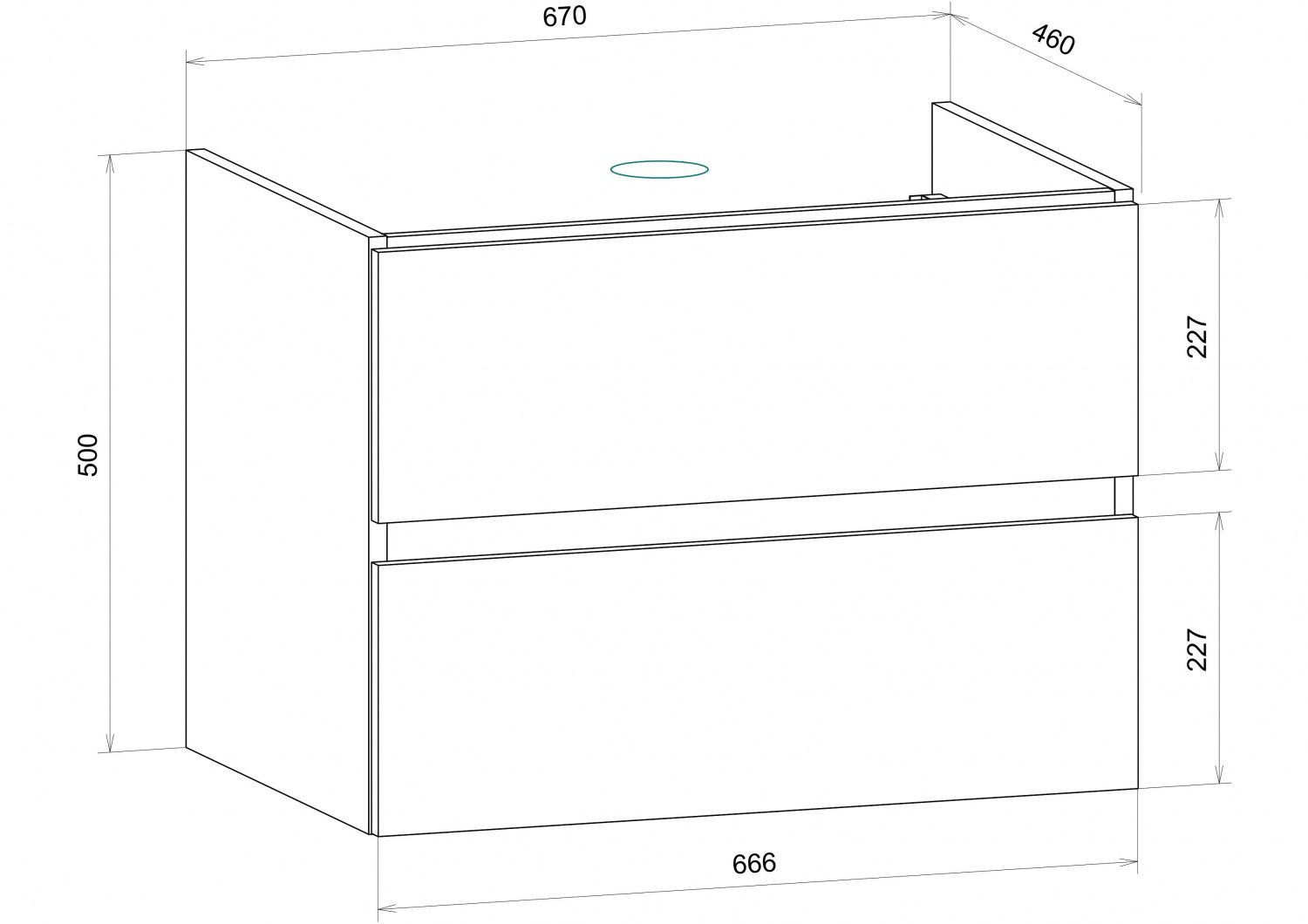 TECHNO База под раковину подвесная с двумя выкатными ящиками, Дуб бомонд ЛофтAM-Techno-700-2C-SO-LW646 - 4