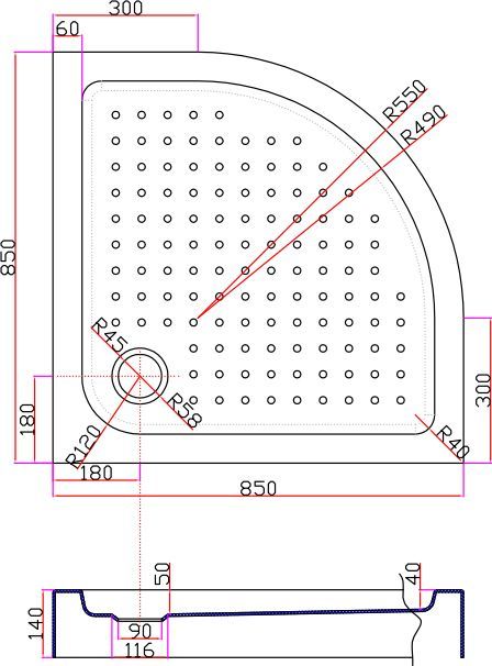 Поддон для душа Cezares Tray R550, радиальный 85, акриловый TRAY-A-R-85-550-15-W - 3