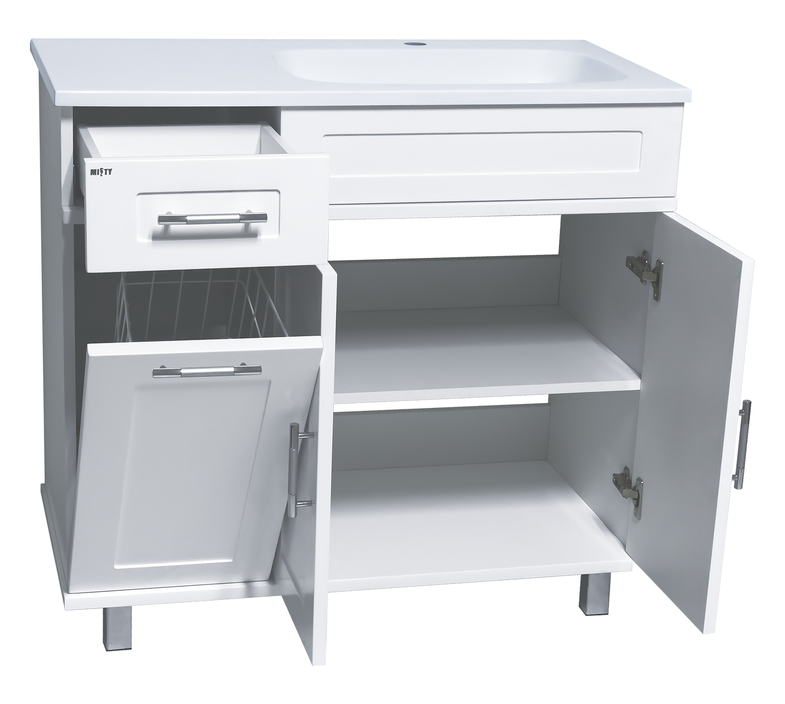 Тумба с раковиной Misty Купер 90 R с бельевой корзиной белый - 1