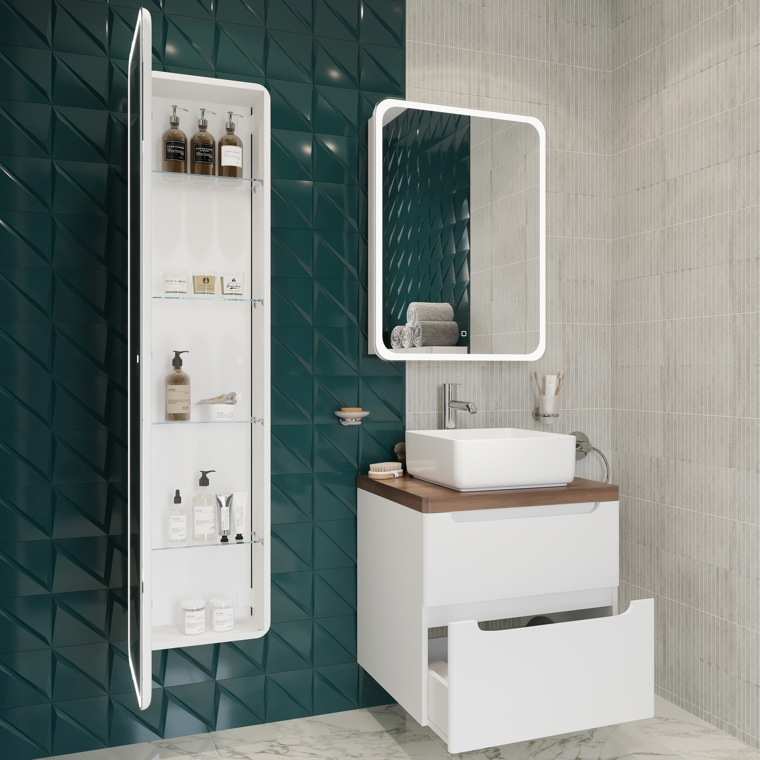 Мебель для ванной STWORKI Берген 60 белая с темной столешницей, раковина City 1 549450 - 5