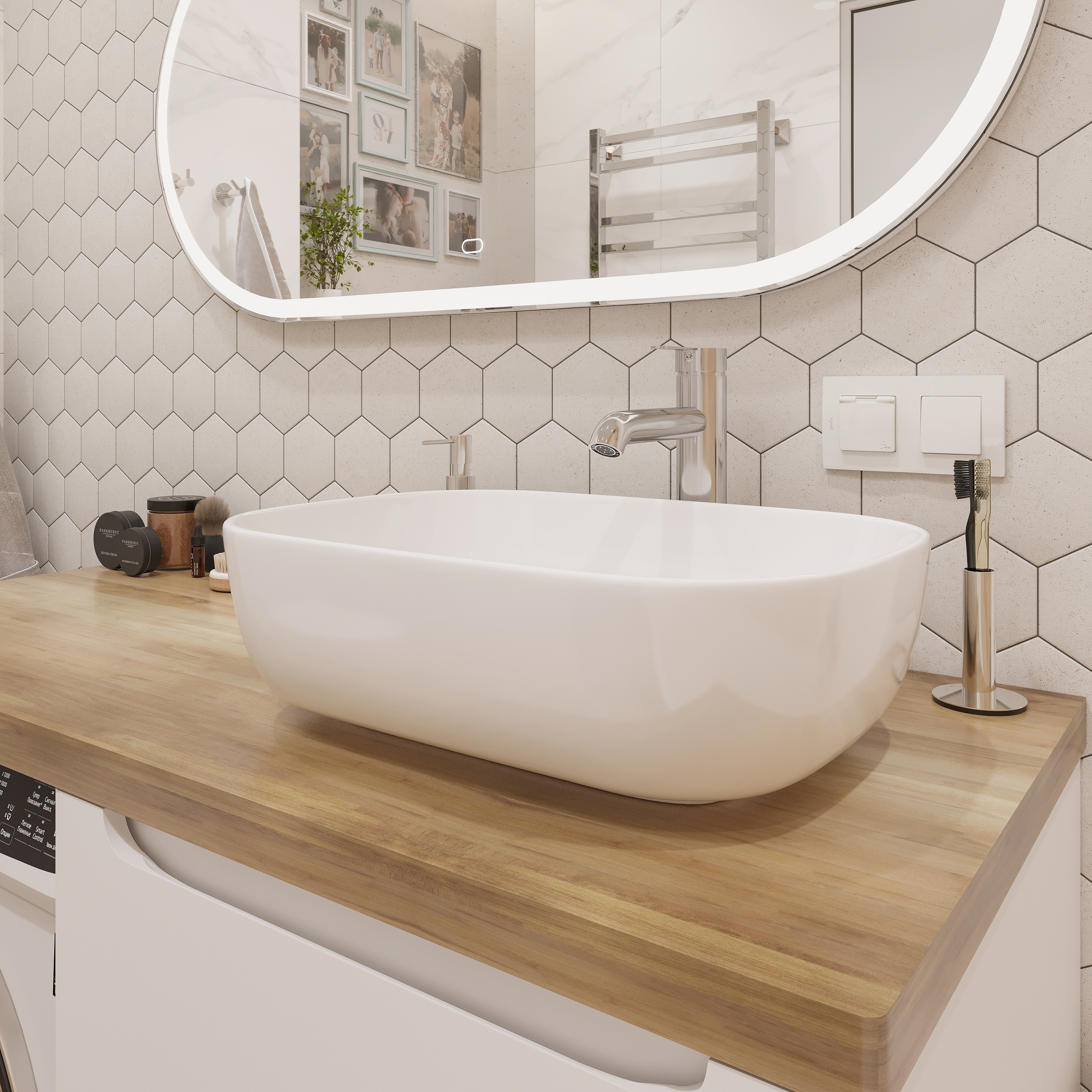 Тумба с раковиной STWORKI Берген 60 белая со светлой столешницей 122, Moduo 50 Square, L 549614 - 2