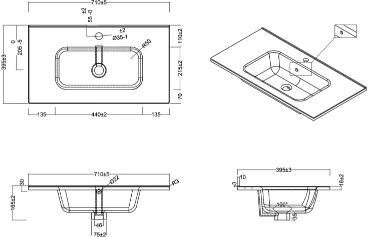 Мебельная раковина Belbagno 70х39 белый  BB700/390ETL - 1
