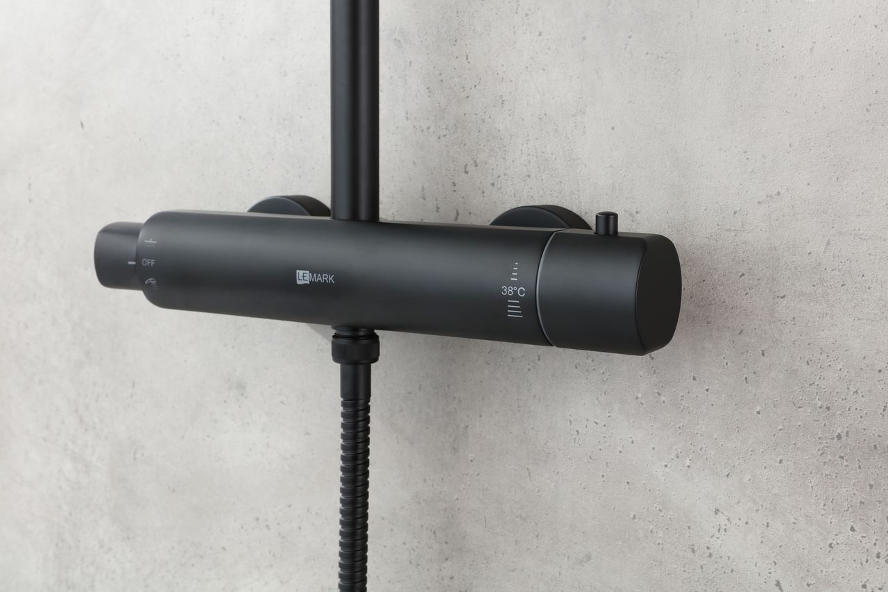 Душевая стойка Lemark Bronx c термостатом, черная LM3770BL - 4