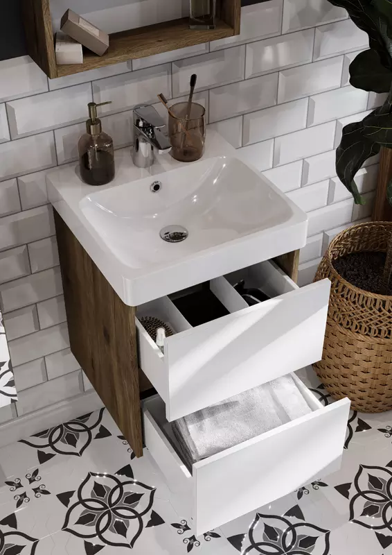 Тумба с раковиной Aquaton Сканди 45 белый - светлое дерево 1A2516K0SDZ90 - 2