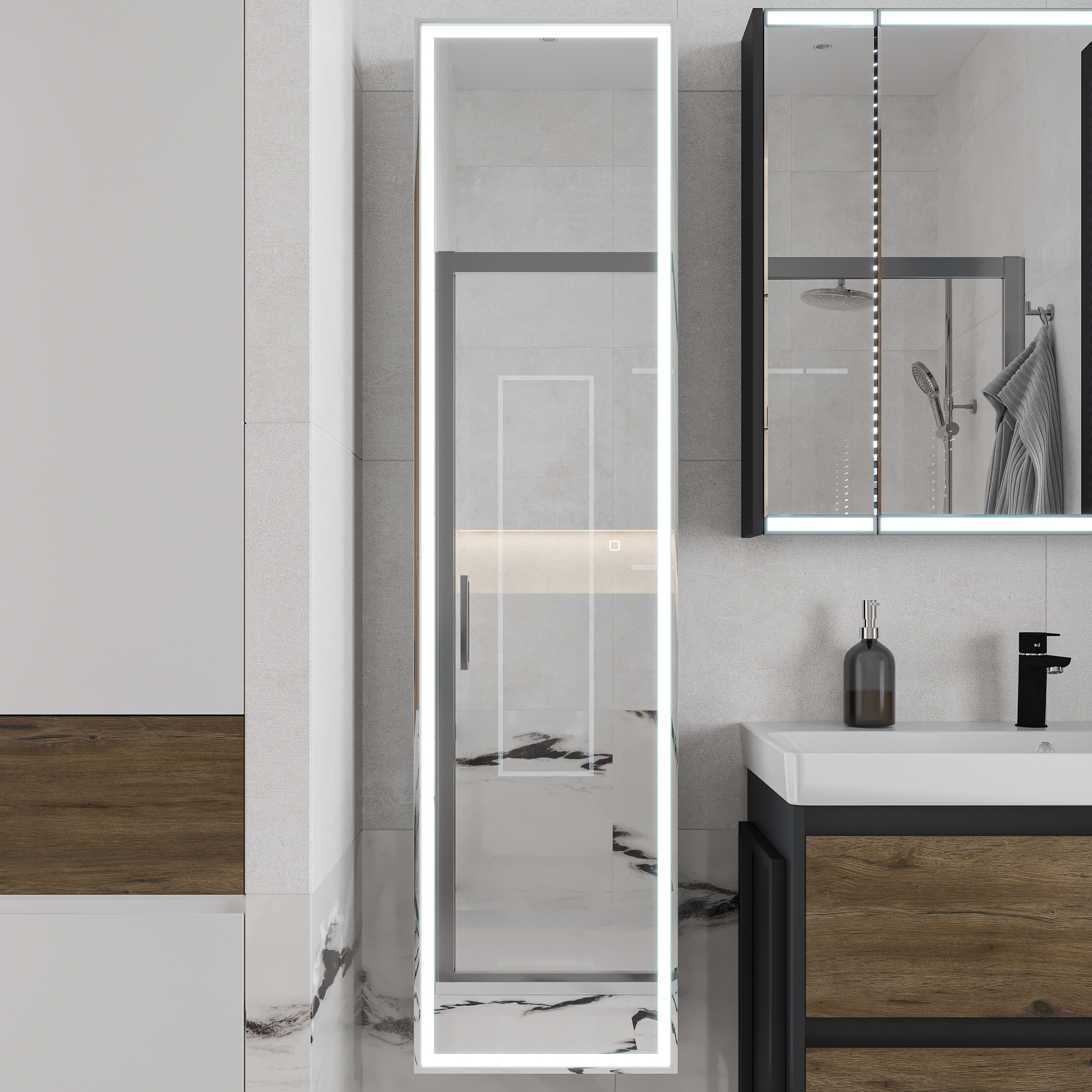 Шкаф-пенал с зеркалом STWORKI Кронборг МВК077 40, с подсветкой, черный - 0