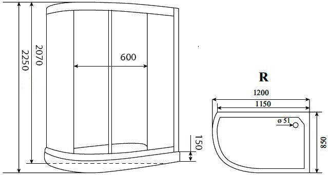 Душевая кабина Timo Lux 120x85 см  T-7702 R - 1