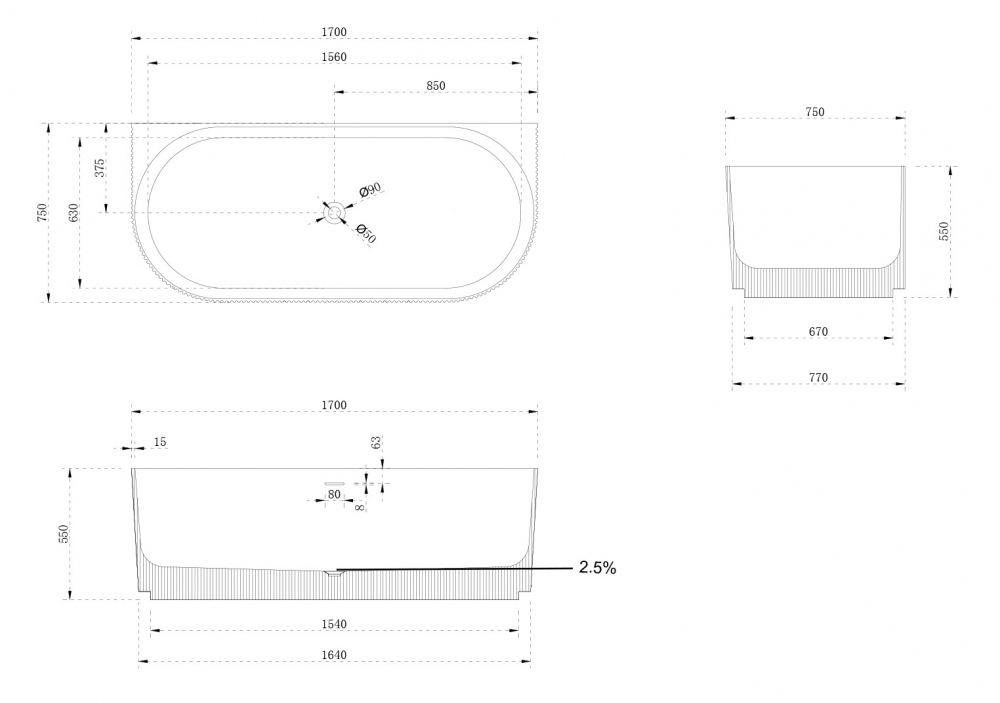 Ванна из искусственного камня ABBER Stein AS9630 белая матовая - 4