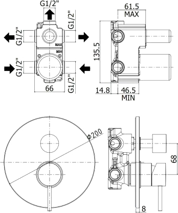 Смеситель Paffoni Light LIG019ST с ВНУТРЕННЕЙ ЧАСТЬЮ, для ванны с душем, сталь - 1