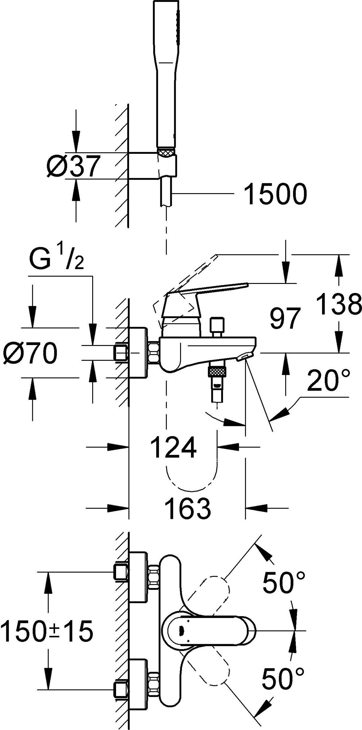 Смеситель Grohe Eurosmart Cosmopolitan 32832000 для ванны с душем - 9