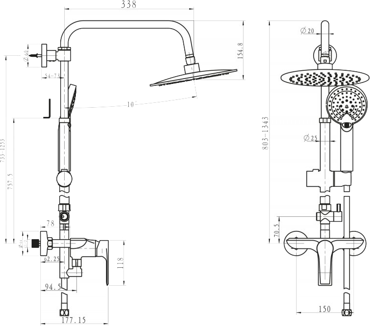 Душевая стойка BelBagno BB-COLD-U-CRM без смесителя - 1
