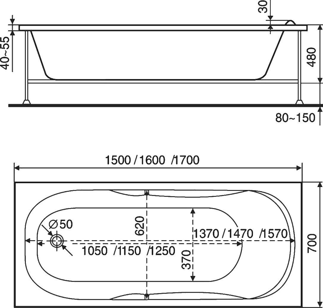 Акриловая ванна Bas Ибица стандарт 150 см на ножках В 00011 - 6