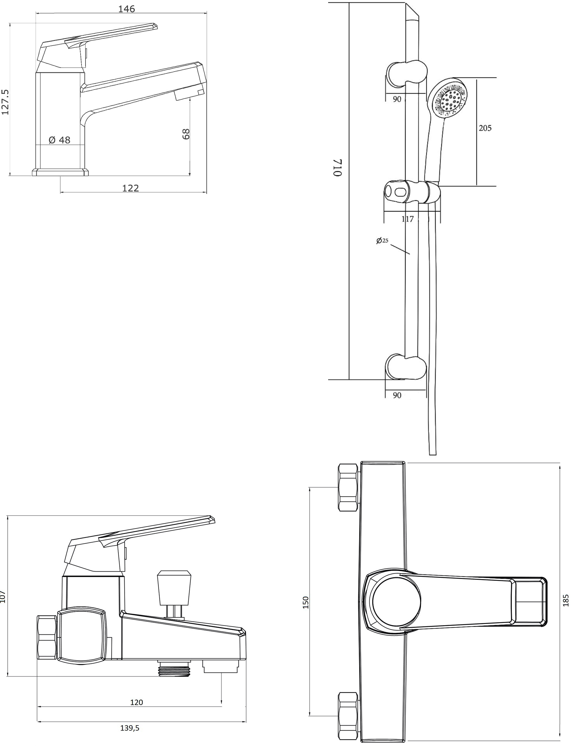 Душевой комплект DIWO Смоленск 3 в 1 два смесителя + душевой гарнитур 574567 - 7