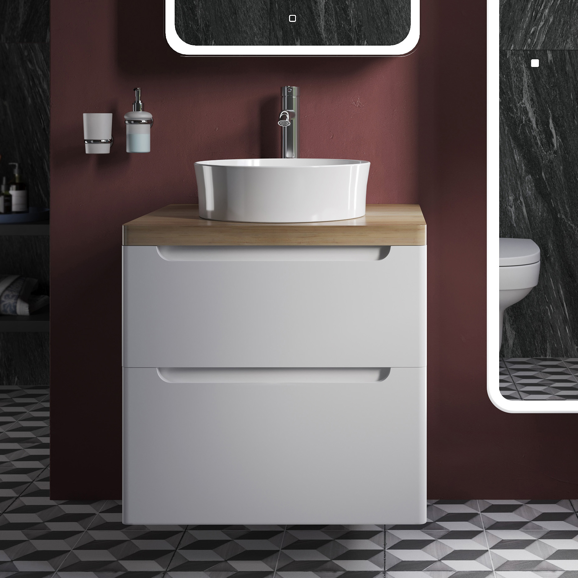Тумба с раковиной STWORKI Берген 60 белая со светлой столешницей, раковина Sottile 1478-001-0125 566653 - 0