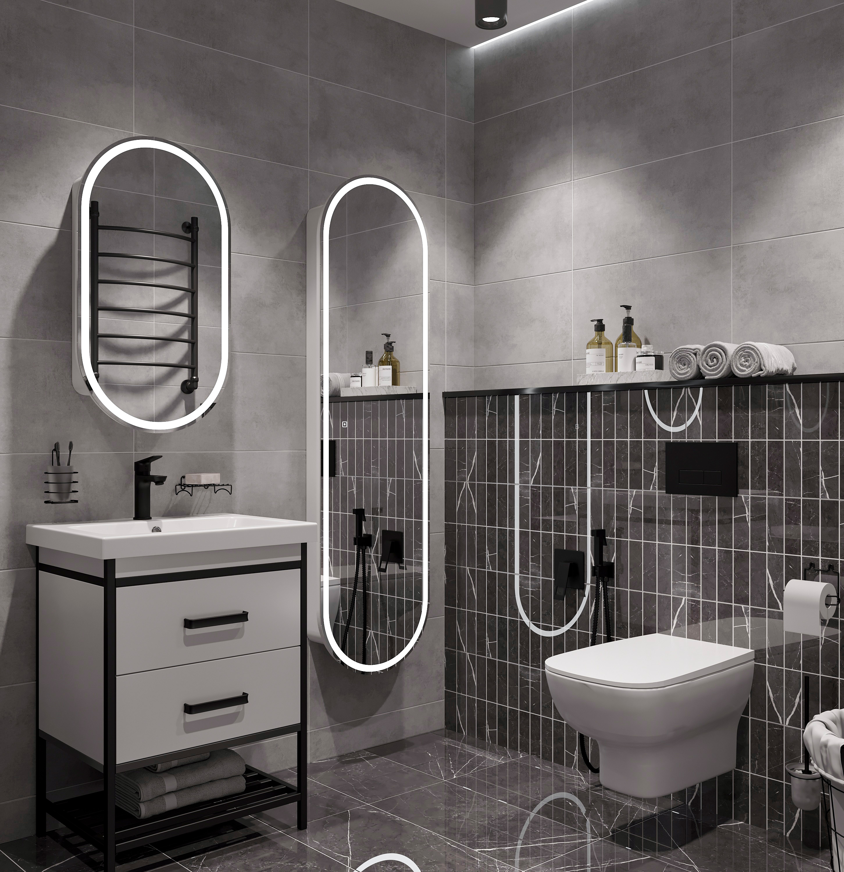 Шкаф-пенал STWORKI Мальмё МВК075 45, с подсветкой, белый - 5