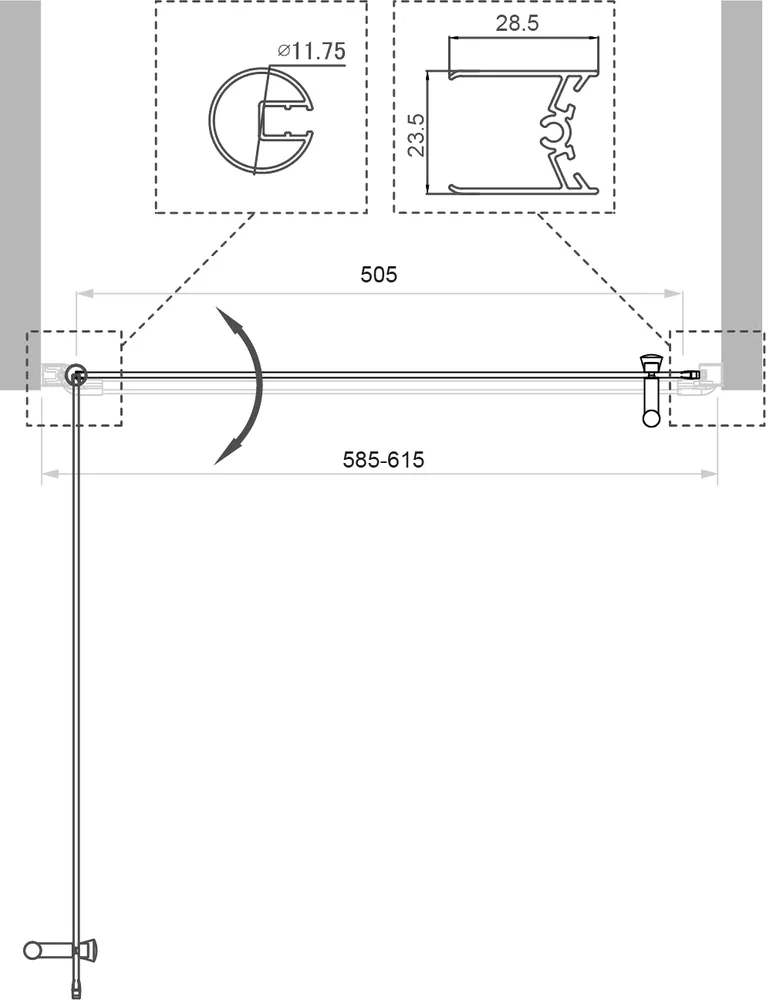 Душевая дверь в нишу BelBagno Uno 60х185 профиль хром стекло рифленое UNO-B-1-60-CH-Cr - 4