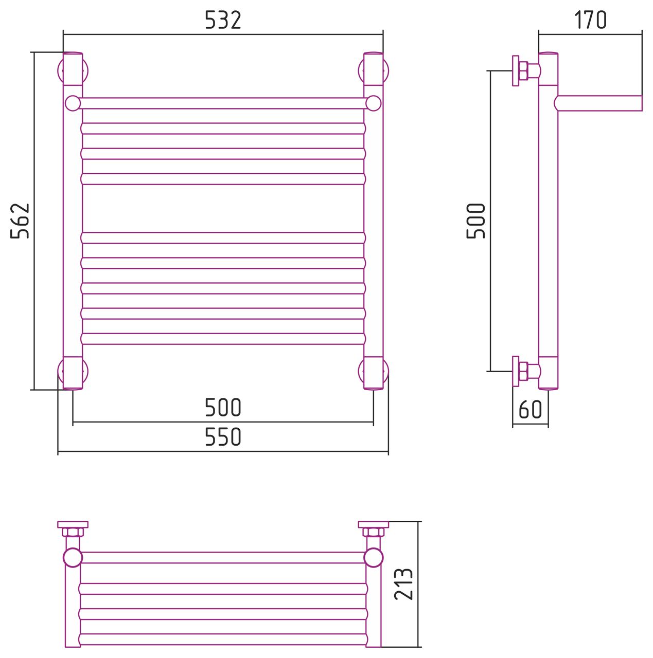 Полотенцесушитель водяной Сунержа Богема с полкой+ 50х50 хром 00-0223-5050 - 2