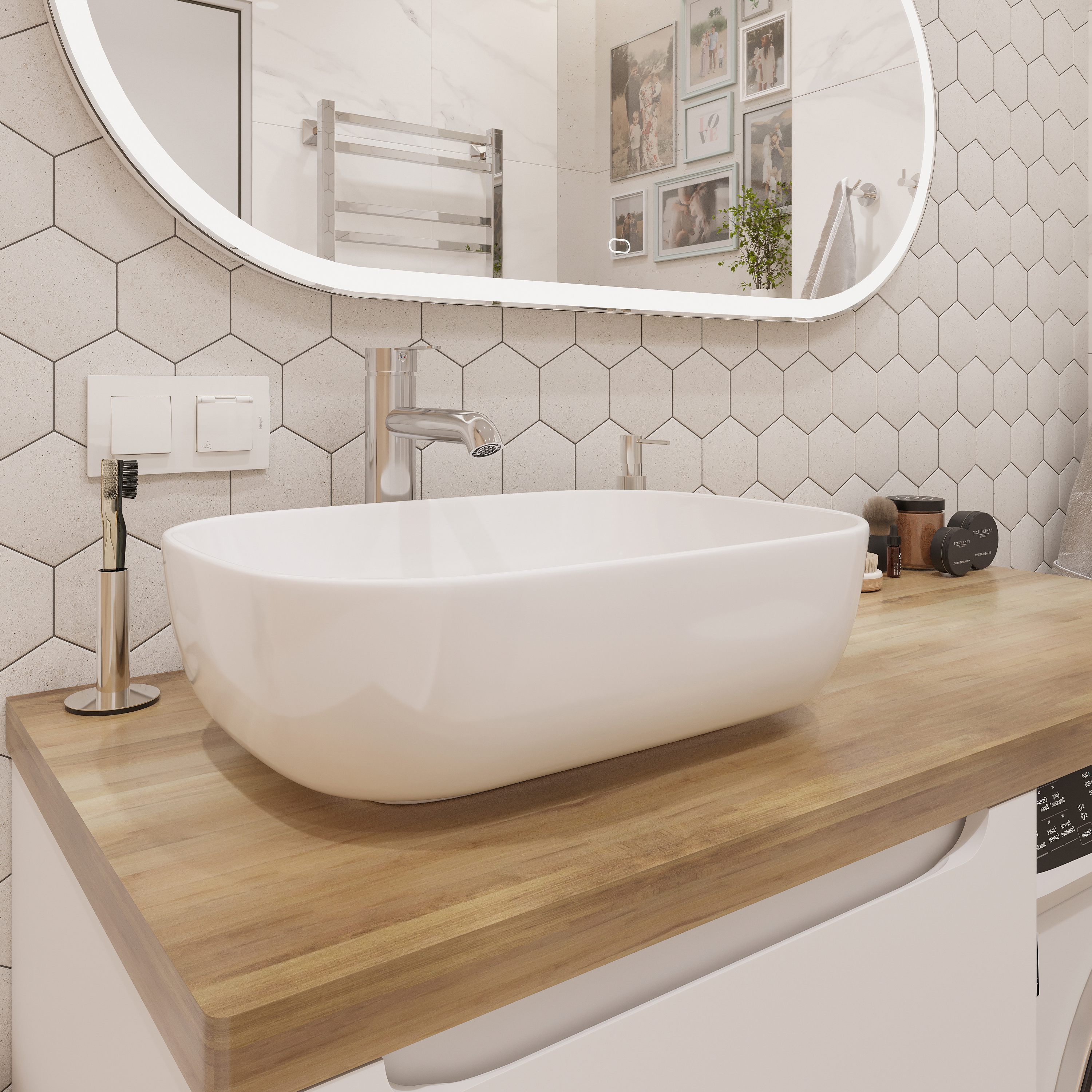 Мебель для ванной STWORKI Берген 60 белая со светлой столешницей 122, раковина Moduo 50 Square, R 549752 - 2