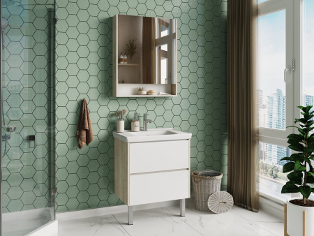 Тумба с раковиной Misty Мускат 60 белая - светлое дерево УТ000013850 - 2