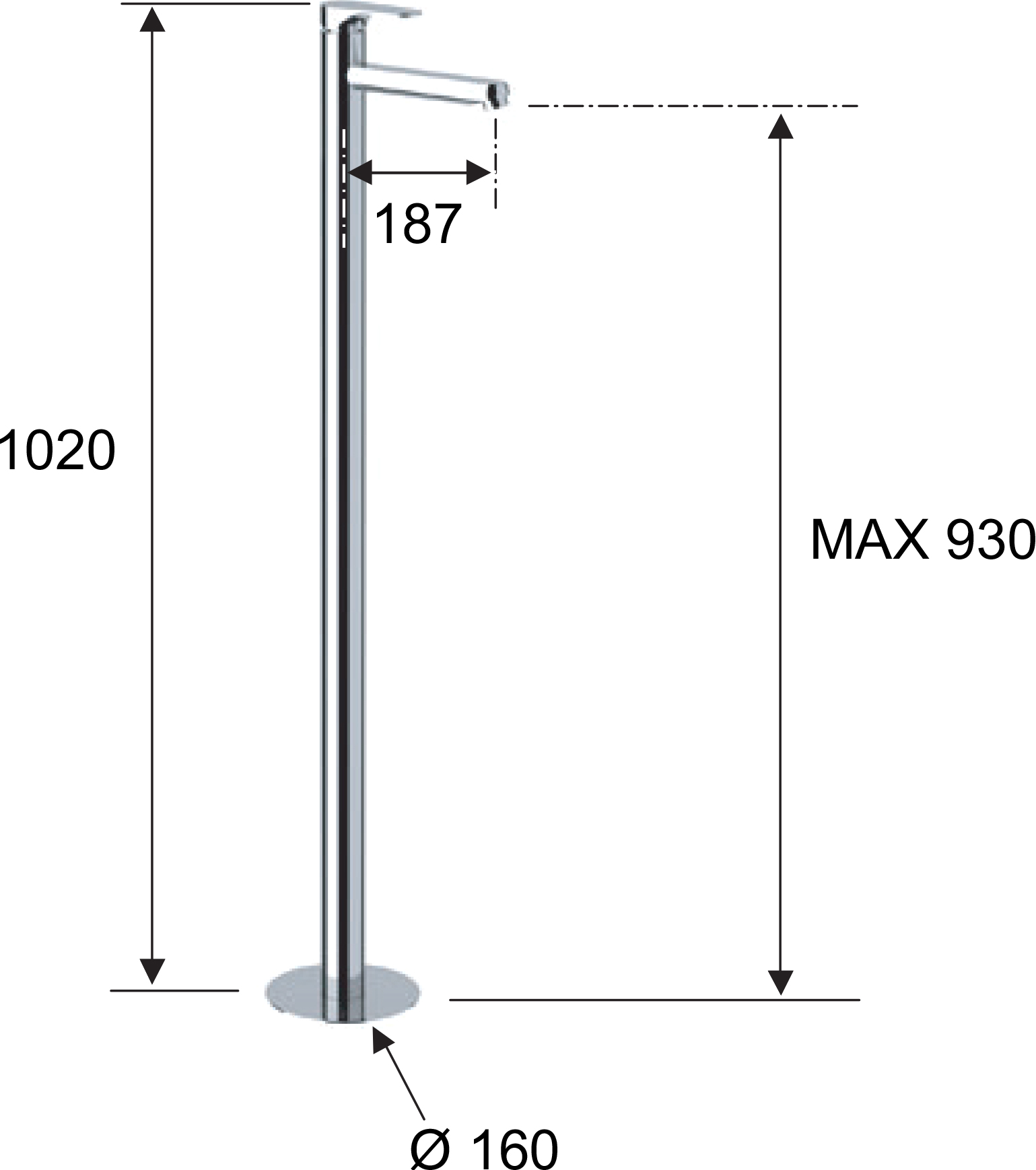 Смеситель для раковины Remer Class Line L18 напольный, С ВНУТРЕННЕЙ ЧАСТЬЮ - 1