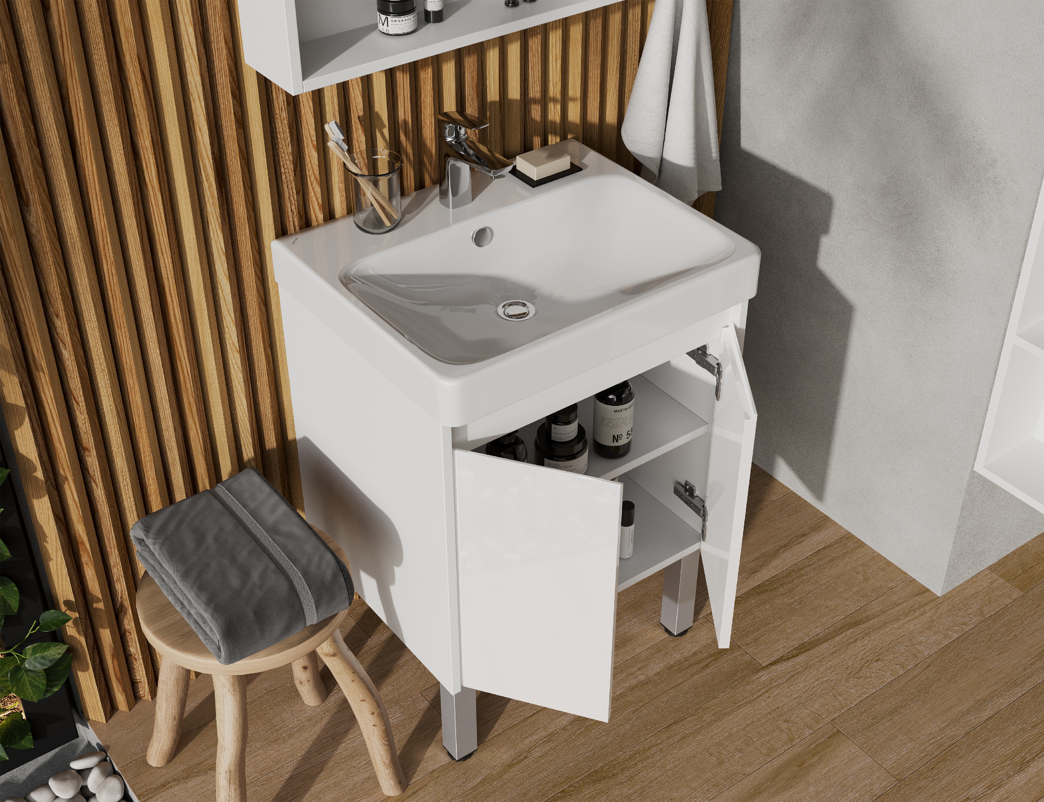 Тумба под раковину Aquaton Сканди Doors 55 белый 1A278801SD010 - 7