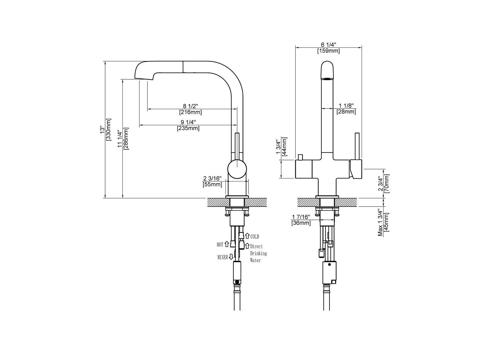 Смеситель для кухни с подключением фильтра и выдвижной лейкой Timo Saona 2346/17FL золото матовое - 2
