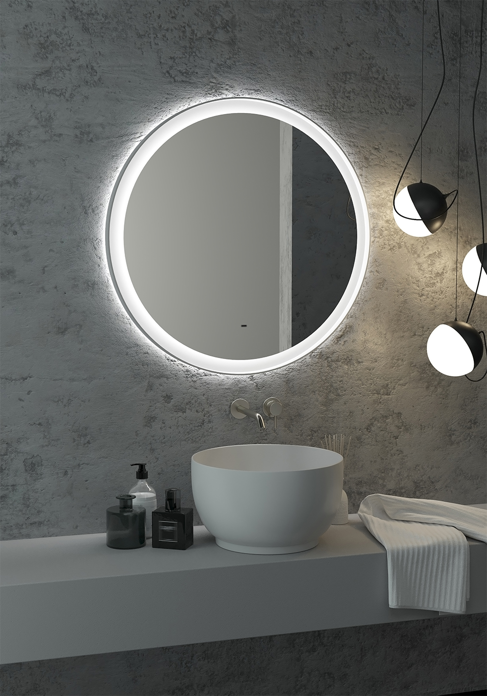 Зеркало круглое STWORKI Гриндстед 80 белое, с подсветкой ЗЛП2157 - 2