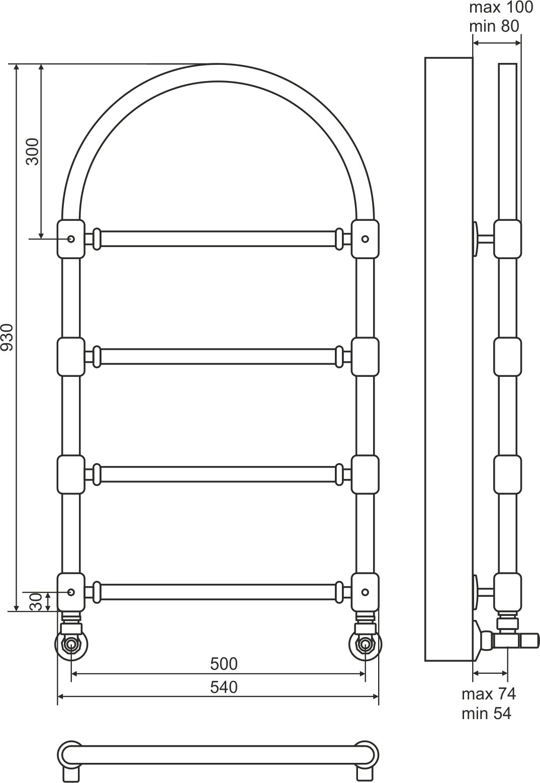 Водяной полотенцесушитель Terminus Версаль П4 500x930 Бронза 4620768885020 - 3