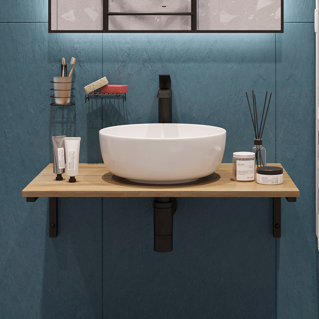 Столешница с раковиной DIWO Элиста 80 светлое дерево, с раковиной Moduo 40 RING 554865 - 0