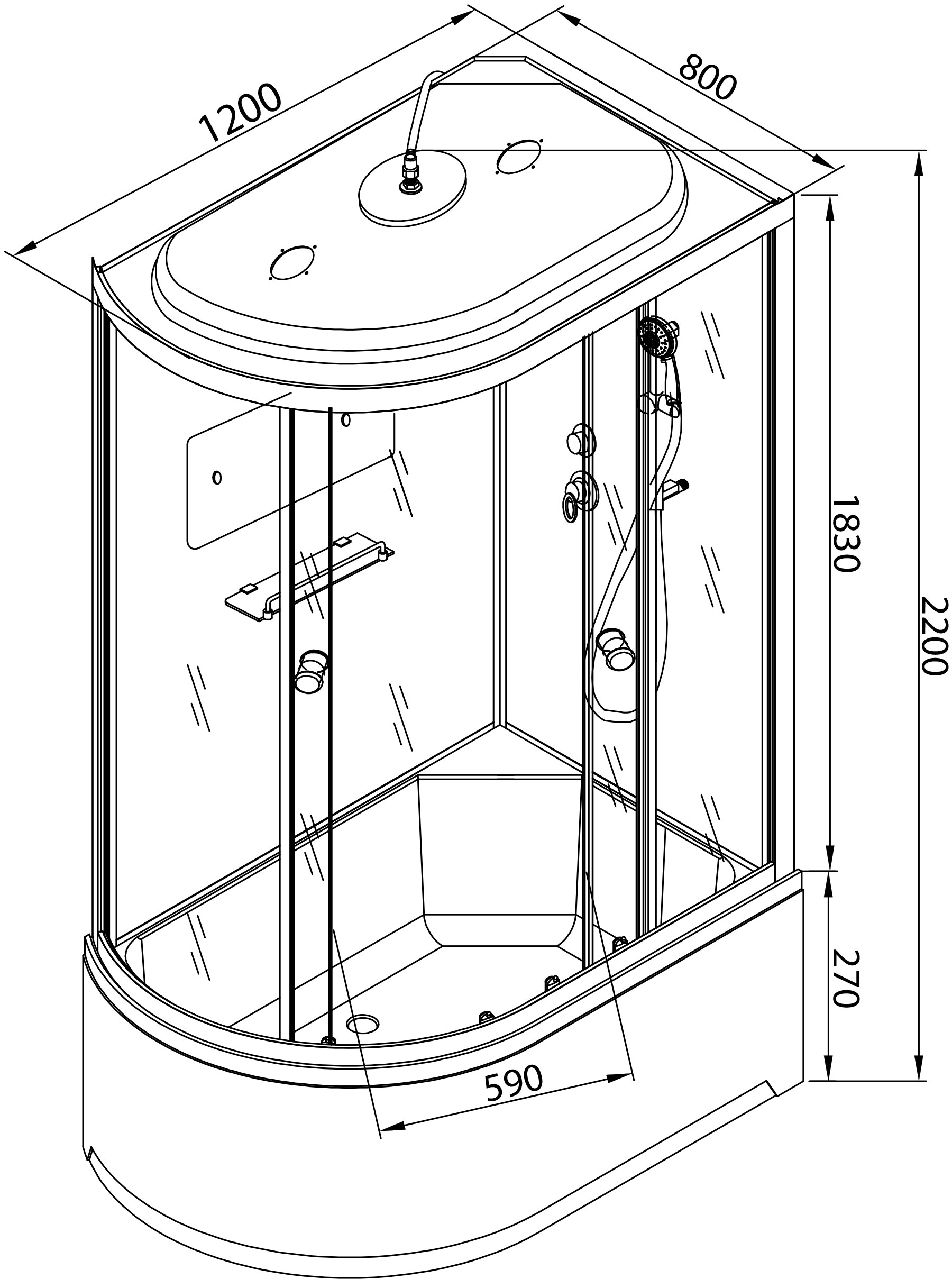 Душевая кабина Deto D 120х80  D272SRLED - 16