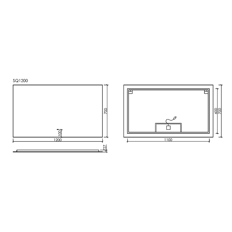 Зеркало Sancos Square 120х70 с подсветкой SQ1200 - 2