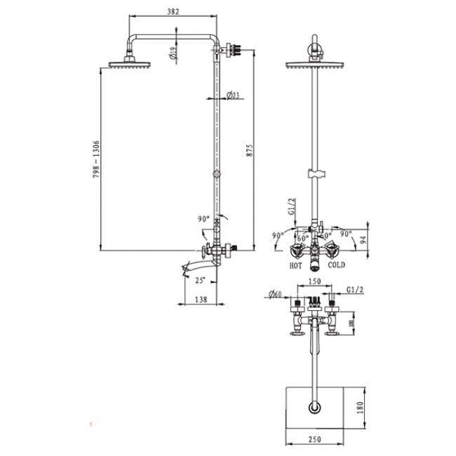 Душевая стойка Kaiser Trio 57188Br - 1