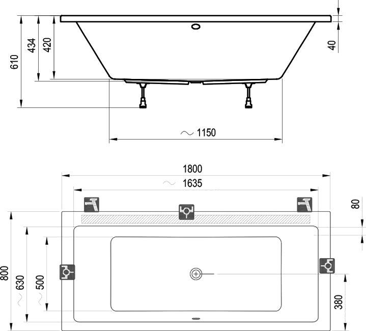 Акриловая ванна Ravak FORMY 01 180x80 см  C881000000 - 1