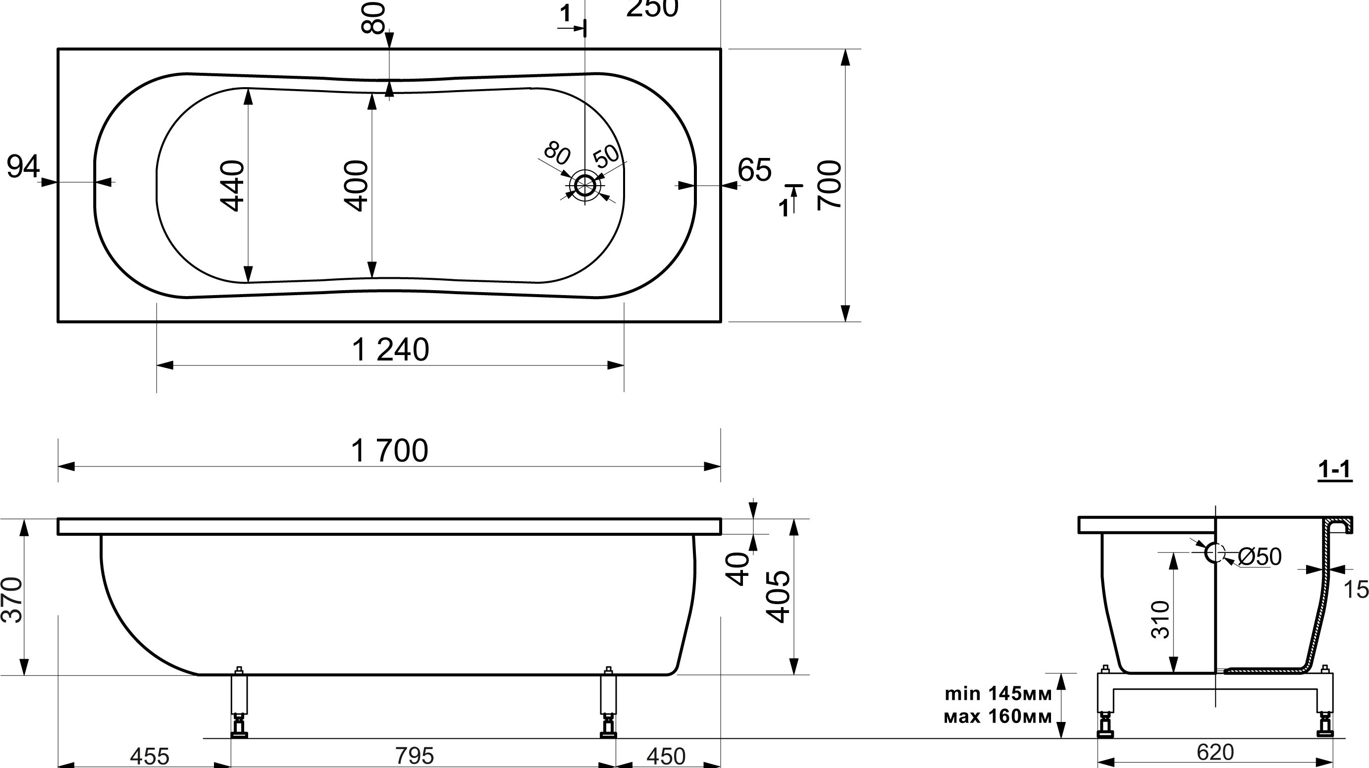 Ванна из искусственного камня Эстет Лаура 170x70 ФР-00000678 - 4