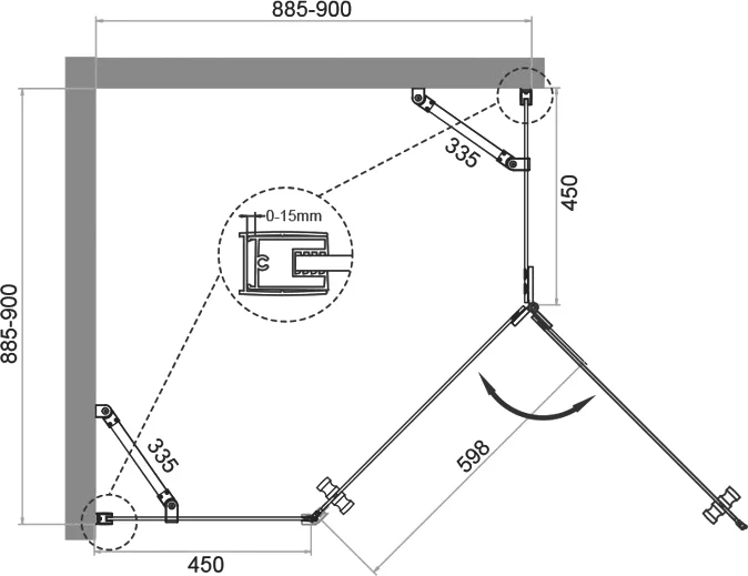 Душевой уголок BelBagno Kraft 90х90 R профиль хром стекло прозрачное KRAFT-P-1-90-C-Cr-R - 6