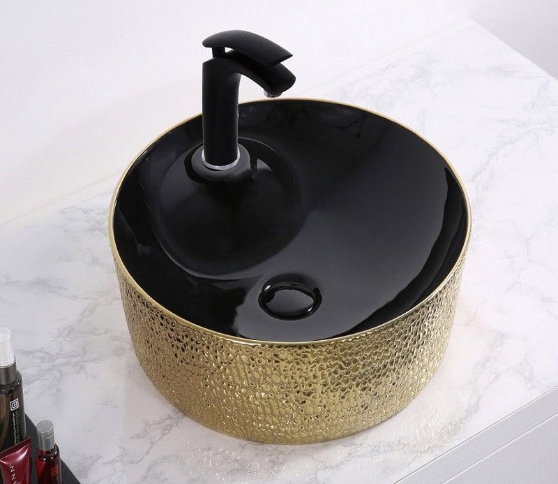 Раковина накладная CeramaLux NC 43 см черный/золото  D1306H022 - 0