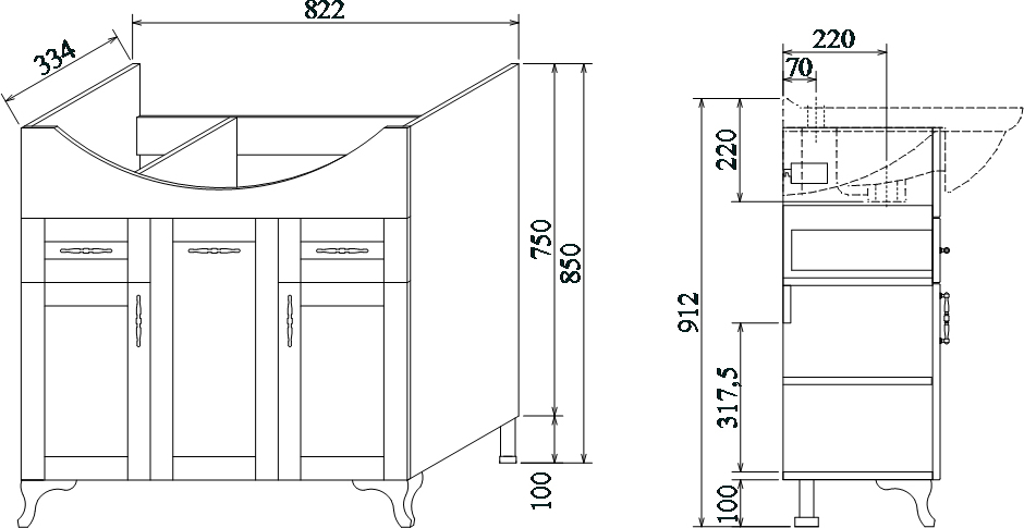 Тумба с раковиной Sanflor Глория 85 серая - 5