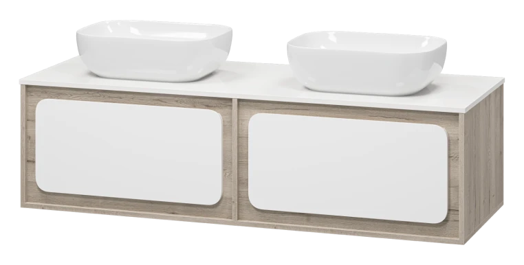 Тумба под раковину Misty Дубль 150 светлое дерево - белая П-Дуб-09150-372Я - 0