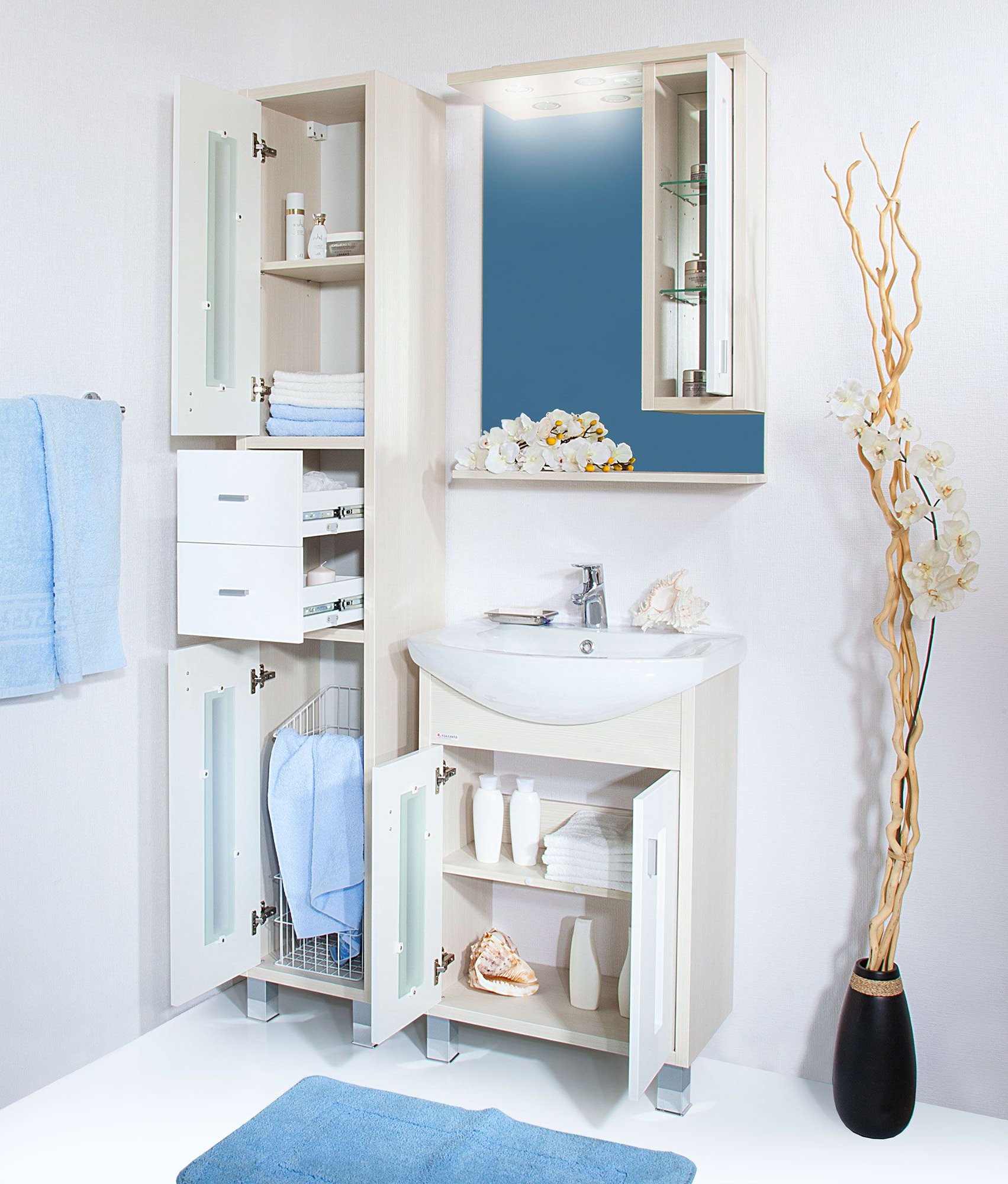 Мебель для ванной Бриклаер Бали 60 светлая лиственница, белый глянец - 7