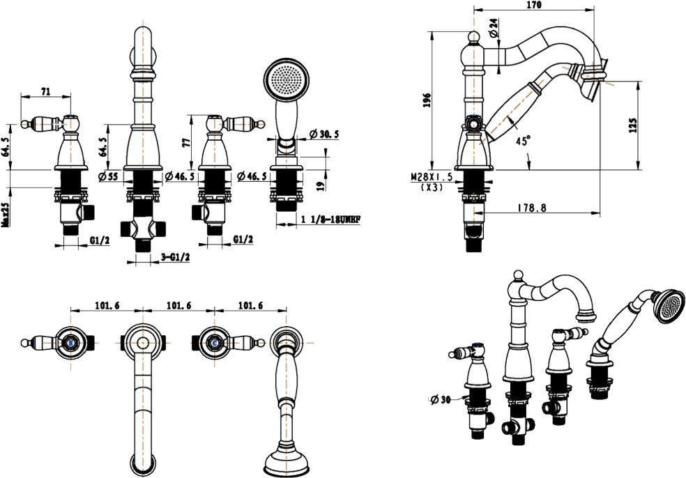 Смеситель Boheme Royal Cristal 391 на борт ванны 391-Royal/CRST - 1