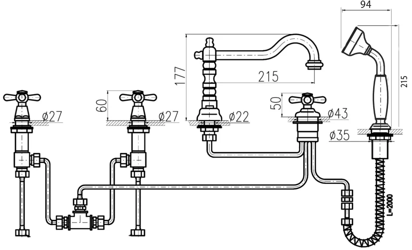 Смеситель на борт ванны Rav Slezak Morava золото MK164.5PZ - 1