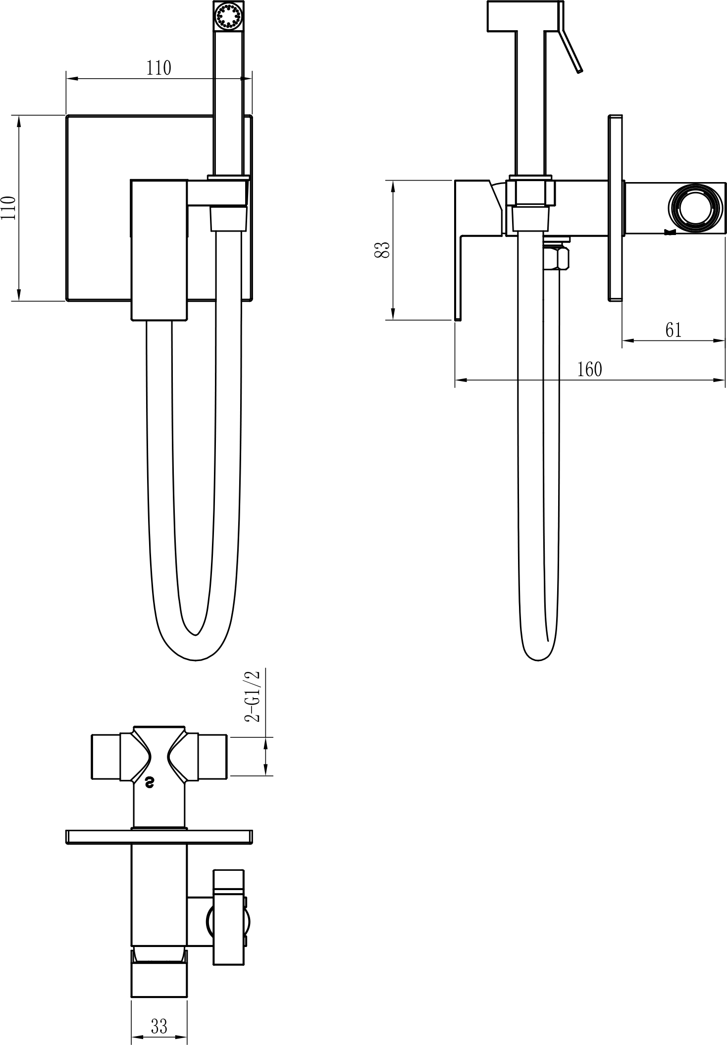 Гигиенический душ со смесителем Boheme Qubic золото матовый 477-MG - 1