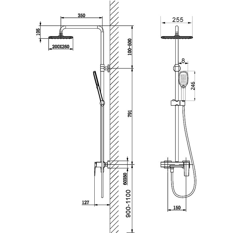 Душевая стойка Black&White Universell хром 8500CUK - 4