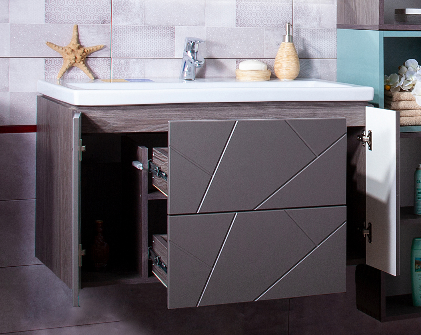 Тумба с раковиной Бриклаер Кристалл 90 софт графит - 2