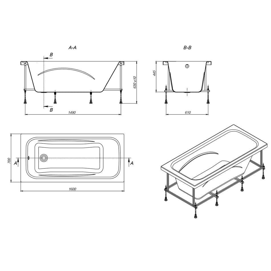 Акриловая ванна Roca Line 160x70 ZRU9302985 - 2