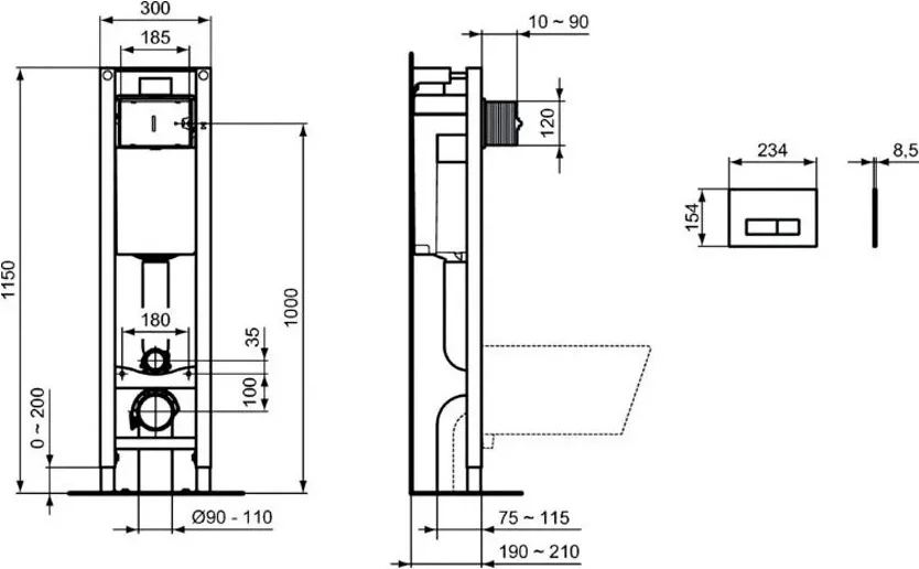Система инсталляции для унитазов Ideal Standard Prosys Eco Frame M с кнопкой смыва хром E2332AA - 2