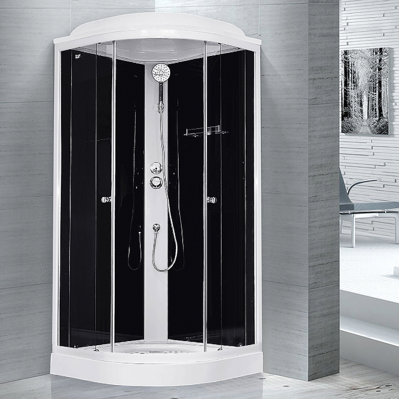 Душевая кабина Royal Bath HK 90x90 профиль белый стекло прозрачное задняя стенка черная RB90HK5-BT - 1