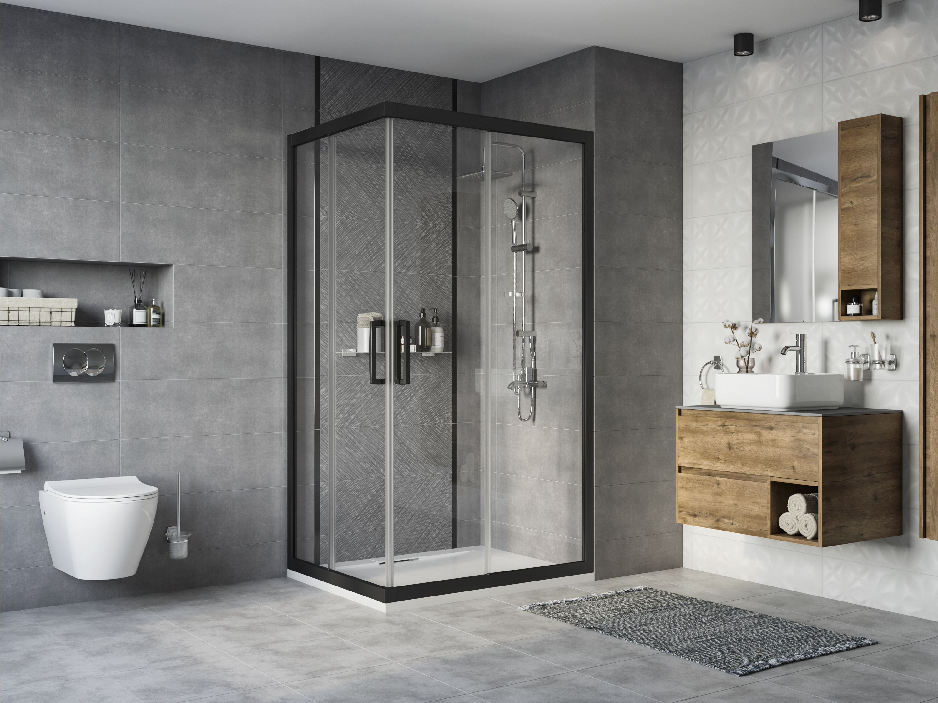 Душевой уголок STWORKI Карлстад DE019RC90110200BLK 110x90 см профиль черный матовый 3GW068TTKK000 - 1